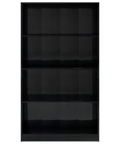 vidaXL 4-Tier Book Cabinet High Gloss Black 80x24x142 cm Chipboard