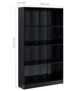 vidaXL 4-Tier Book Cabinet High Gloss Black 80x24x142 cm Chipboard