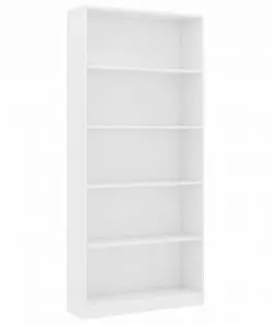 vidaXL 5-Tier Book Cabinet White 80x24x175 cm Chipboard