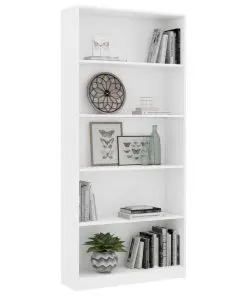 vidaXL 5-Tier Book Cabinet White 80x24x175 cm Chipboard