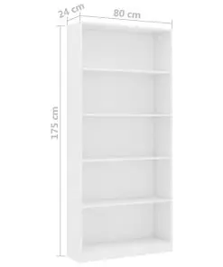 vidaXL 5-Tier Book Cabinet White 80x24x175 cm Chipboard