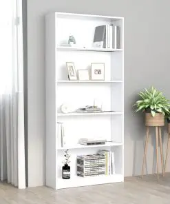 vidaXL 5-Tier Book Cabinet White 80x24x175 cm Chipboard