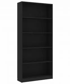 vidaXL 5-Tier Book Cabinet Black 80x24x175 cm Chipboard