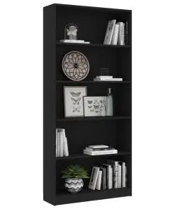 vidaXL 5-Tier Book Cabinet Black 80x24x175 cm Chipboard