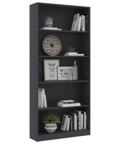 vidaXL 5-Tier Book Cabinet Grey 80x24x175 cm Chipboard