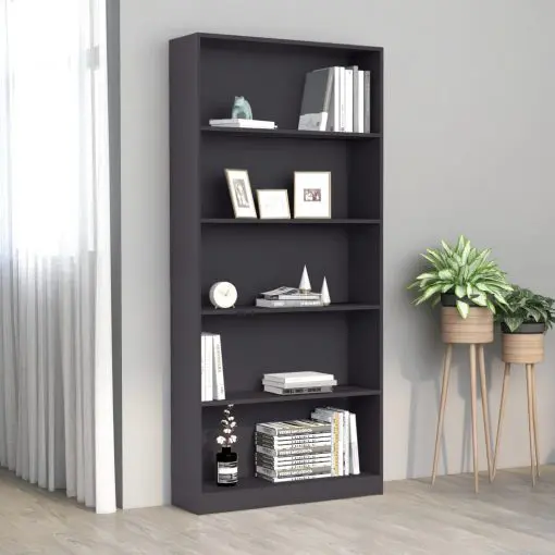 vidaXL 5-Tier Book Cabinet Grey 80x24x175 cm Chipboard