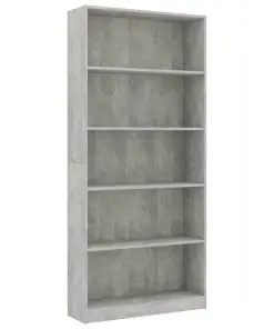vidaXL 5-Tier Book Cabinet Concrete Grey 80x24x175 cm Chipboard