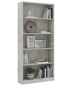 vidaXL 5-Tier Book Cabinet Concrete Grey 80x24x175 cm Chipboard