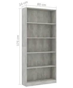 vidaXL 5-Tier Book Cabinet Concrete Grey 80x24x175 cm Chipboard