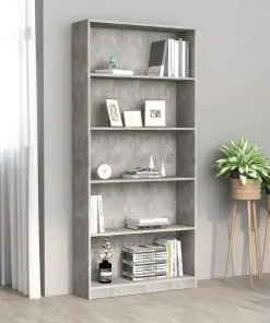 vidaXL 5-Tier Book Cabinet Concrete Grey 80x24x175 cm Chipboard