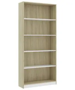 vidaXL 5-Tier Book Cabinet White and Sonoma Oak 80x24x175 cm Chipboard