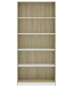 vidaXL 5-Tier Book Cabinet White and Sonoma Oak 80x24x175 cm Chipboard