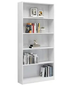 vidaXL 5-Tier Book Cabinet High Gloss White 80x24x175 cm Chipboard