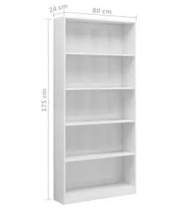 vidaXL 5-Tier Book Cabinet High Gloss White 80x24x175 cm Chipboard