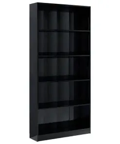 vidaXL 5-Tier Book Cabinet High Gloss Black 80x24x175 cm Chipboard