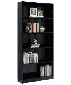 vidaXL 5-Tier Book Cabinet High Gloss Black 80x24x175 cm Chipboard