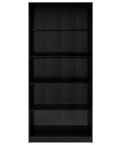 vidaXL 5-Tier Book Cabinet High Gloss Black 80x24x175 cm Chipboard