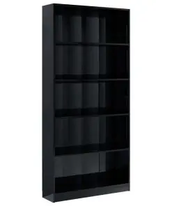 vidaXL 5-Tier Book Cabinet High Gloss Black 80x24x175 cm Chipboard