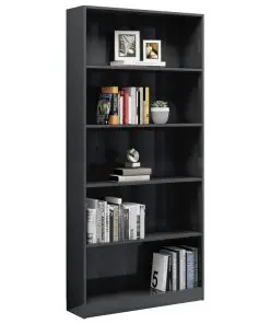 vidaXL 5-Tier Book Cabinet High Gloss Grey 80x24x175 cm Chipboard