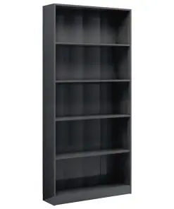 vidaXL 5-Tier Book Cabinet High Gloss Grey 80x24x175 cm Chipboard