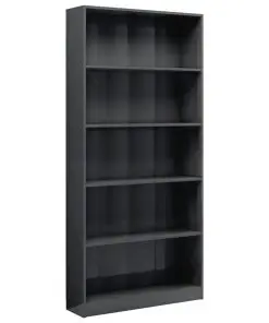 vidaXL 5-Tier Book Cabinet High Gloss Grey 80x24x175 cm Chipboard