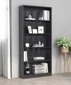 vidaXL 5-Tier Book Cabinet High Gloss Grey 80x24x175 cm Chipboard