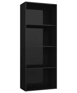 vidaXL 4-Tier Book Cabinet High Gloss Black 60x30x151.5 cm Chipboard