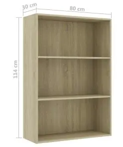 vidaXL 3-Tier Book Cabinet Sonoma Oak 80x30x114 cm Chipboard