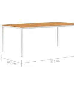 vidaXL Garden Dining Table 200x100x75 cm Solid Acacia Wood and Stainless Steel