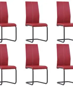 vidaXL Cantilever Dining Chairs 6 pcs Red Faux Leather