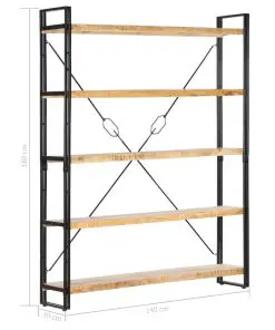 vidaXL 5-Tier Bookcase 140x30x180 cm Solid Mango Wood