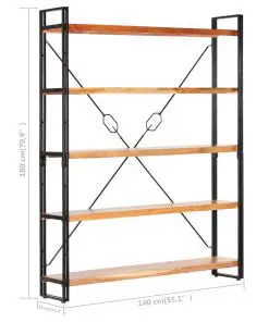 vidaXL 5-Tier Bookcase 140x30x180 cm Solid Acacia Wood