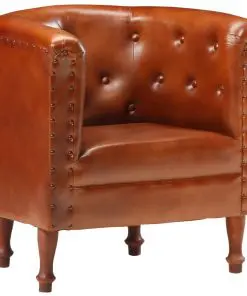 vidaXL Tub Chair Brown Real Leather