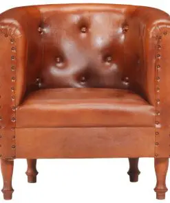 vidaXL Tub Chair Brown Real Leather