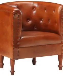 vidaXL Tub Chair Brown Real Leather
