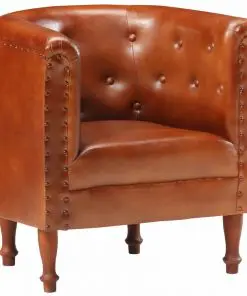 vidaXL Tub Chair Brown Real Leather