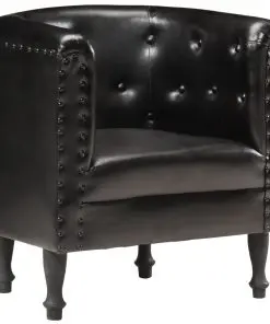 vidaXL Tub Chair Black Real Leather