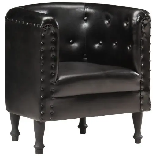 vidaXL Tub Chair Black Real Leather