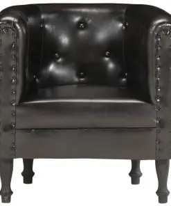 vidaXL Tub Chair Black Real Leather
