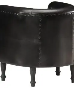 vidaXL Tub Chair Black Real Leather