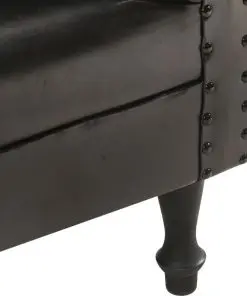 vidaXL Tub Chair Black Real Leather