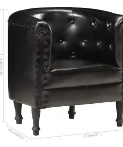 vidaXL Tub Chair Black Real Leather