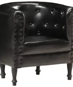 vidaXL Tub Chair Black Real Leather