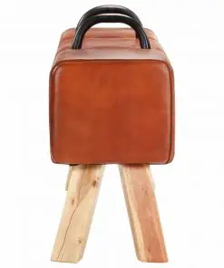 vidaXL Vintage Turnbock Bench with Handles Real Goat Leather