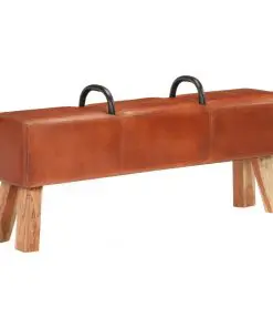 vidaXL Vintage Turnbock Bench with Handles Real Goat Leather