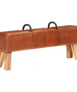 vidaXL Vintage Turnbock Bench with Handles Real Goat Leather