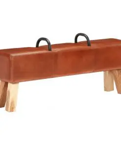 vidaXL Vintage Turnbock Bench with Handles Real Goat Leather