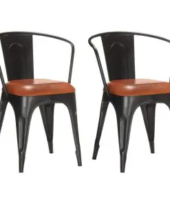 vidaXL Dining Chairs 2 pcs Brown Real Leather