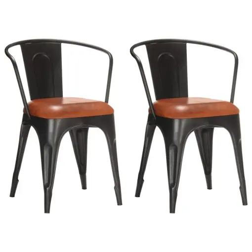 vidaXL Dining Chairs 2 pcs Brown Real Leather