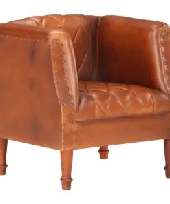 vidaXL Tub Chair Brown Real Goat Leather